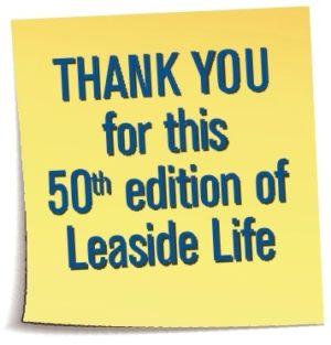 50th Edition of Leaside Life Thank you Sticky note