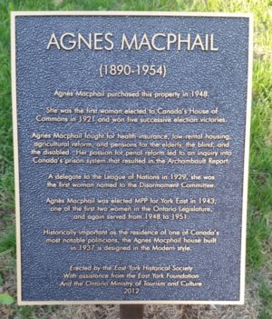 plaque commemorating agnes macphail