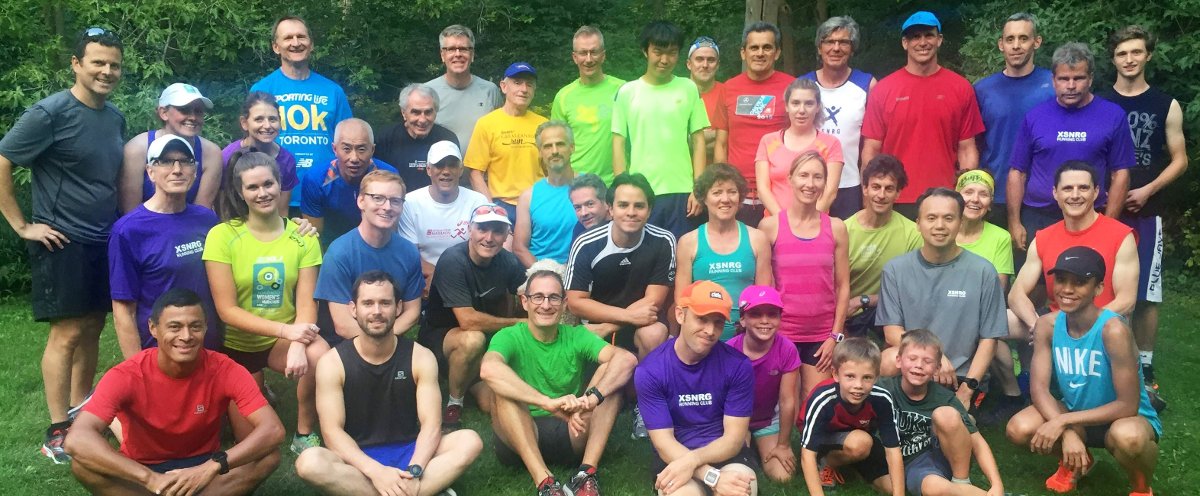 Members of Leaside’s XSNRG running club before a recent workout in Sunnybrook Park. 