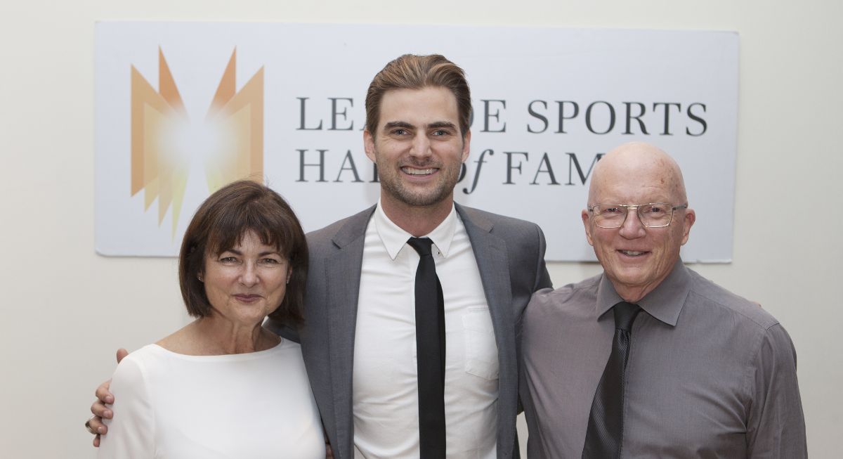Former Toronto Argonaut Mike Bradwell with his parents Anne and John Bradwell of North Leaside at the Leaside Sports Hall of Fame induction of November 18th. Photo by Jeremy Lewis.