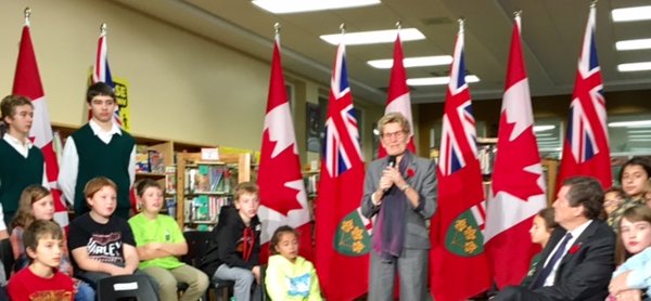 Premier Kathleen Wynne, Minister of Transportation Steven Del Duca, Mayor John Tory and Director of Education Dr. John Malloy visited Northlea to announce that soon photo radar will be used in an attempt to slow cars down in school zones. Photo by Gerri Gershon.