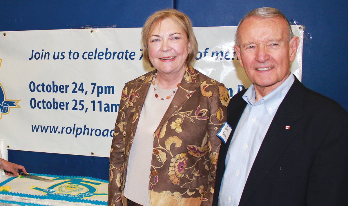 Alan with the Honourable Barbara McDougall at Rolph Road School’s 75th anniversary in 2014. Photo By Kurt Grantham.