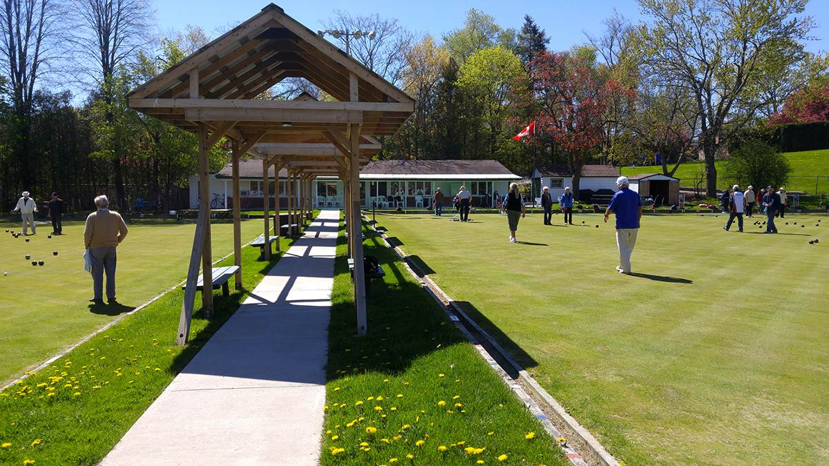 Lawn bowling in action at the Leaside Lawn Bowling Club open house.