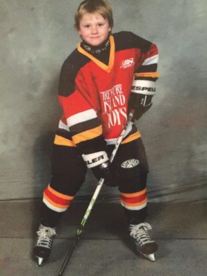 Will Reilly in a Leaside Flames uniform at 7 years old.