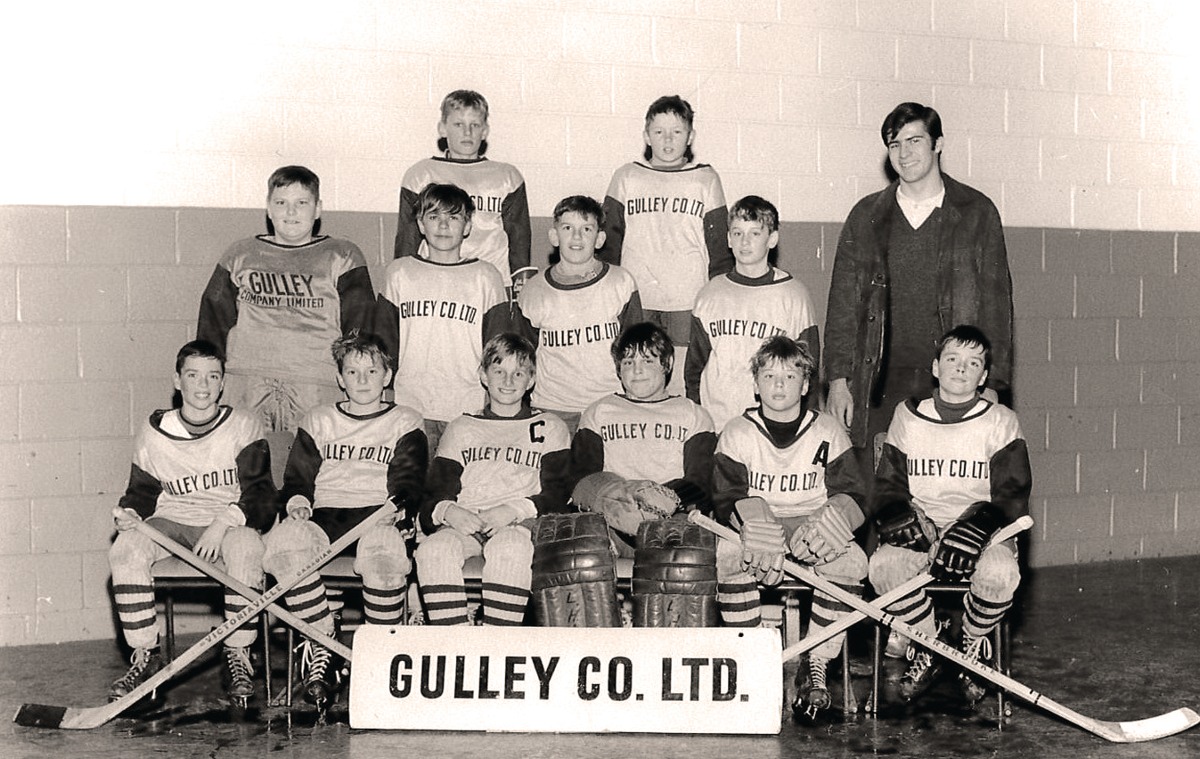 The author, Terry Fallis, front row left, and his brother Tim, front row right, on a Leaside house league team with Stephen Harper, back row, left.