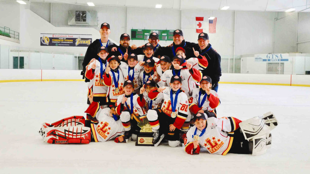 The Leaside Flames Atom AA team, coached by Leasiders Chris Martin, Marcus Rudy, Peter O’Connell, and Ian MacMillan, defeated the York Toros to capture the GTHL City Championship.