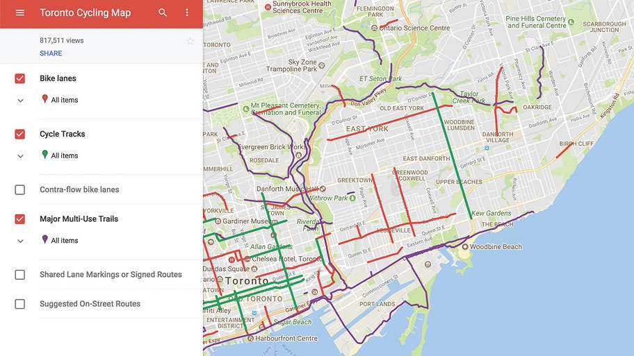 The new online Toronto Cycling map.
