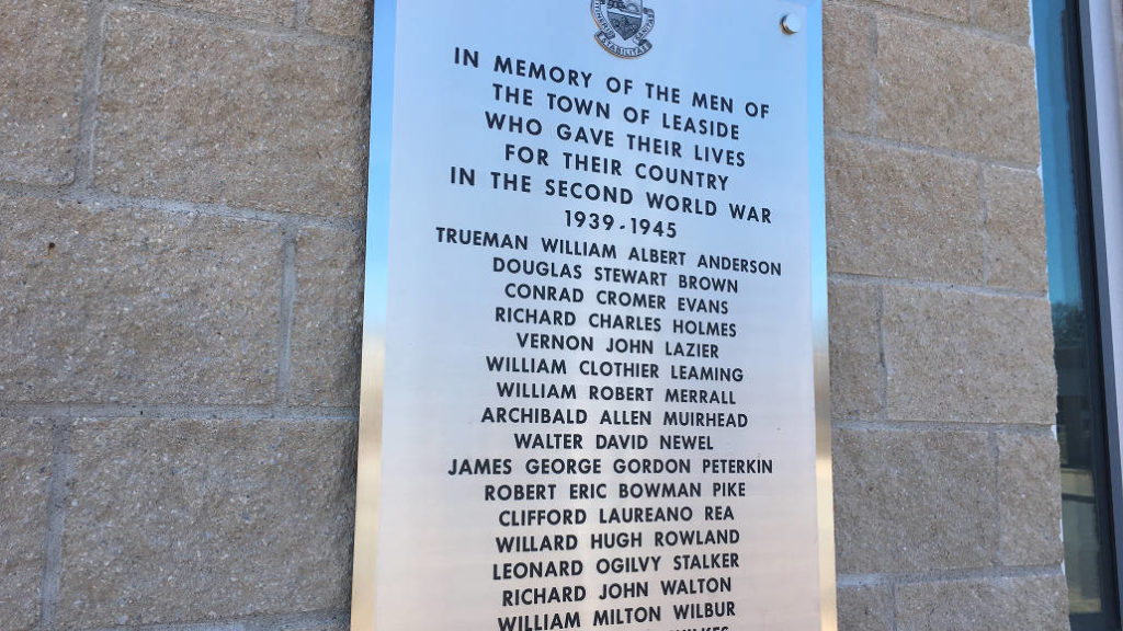 The memorial plaque at Leaside Gardens.