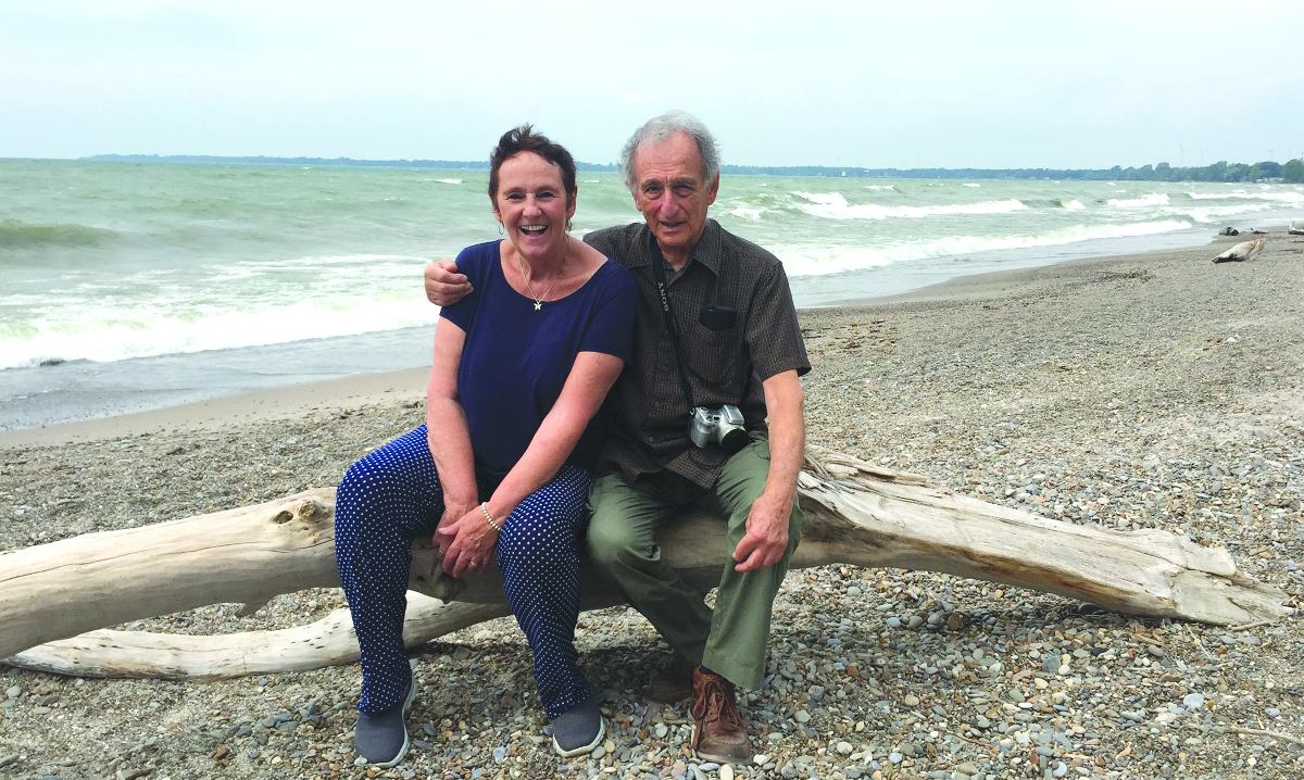 Harry and Ruth in September 2016 along the Lake Erie shoreline at Rock Point Provincial Park, formerly the site of Camp Kvutza, where both spent time in the summers during the 1950s. Photo By Allan Williams.