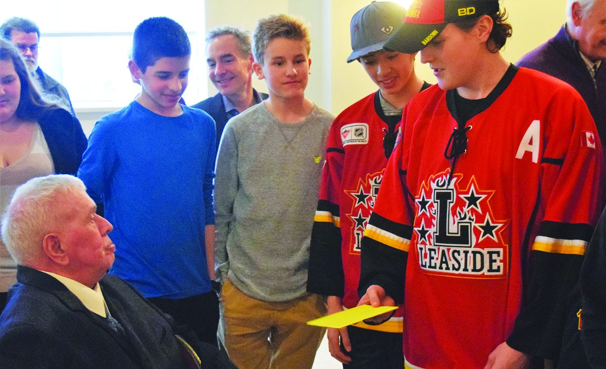 Leaside kids visiting with George and saying thanks. Photo by Daniel Girard.