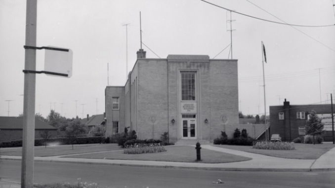 Leaside Municipal Building, McRae Drive, s.w. cor. Randolph Road; looking s. Salmon, James Victor (Canadian, 1911-1958)