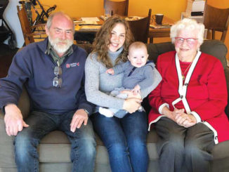 Four generations of Campbells: nephew Peter, great-niece Joanna Hickey, great-great nephew Riggs Hickey and Jean Hill.
