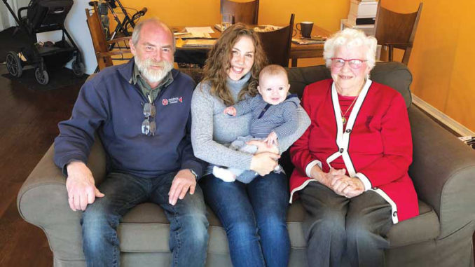 Four generations of Campbells: nephew Peter, great-niece Joanna Hickey, great-great nephew Riggs Hickey and Jean Hill.