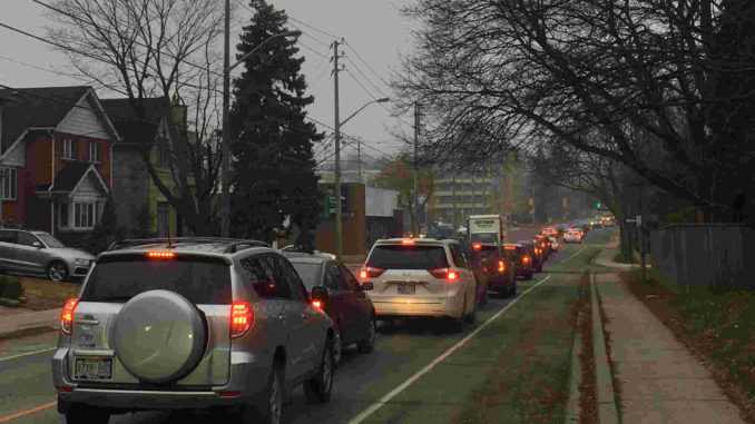 Traffic in Leaside. Staff photo.