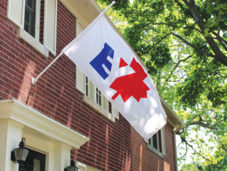 The Borough of East York flag flies on a Leaside home.