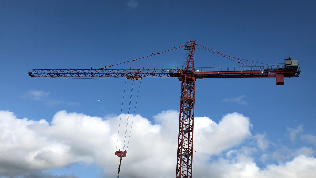 A construction crane in Leaside.