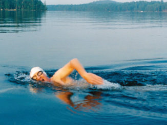 Lake Winnipesaukee, New Hampshire, 1993. Bob, 50, is the first person to swim the entire lake.
