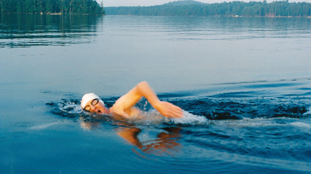 Lake Winnipesaukee, New Hampshire, 1993. Bob, 50, is the first person to swim the entire lake.