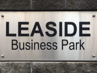 Leaside Business Park sign. Staff photo.