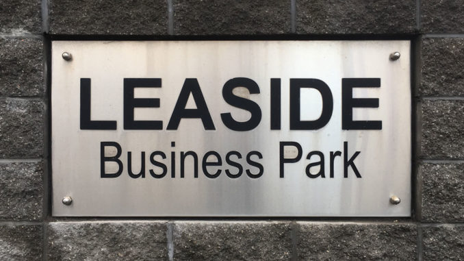 Leaside Business Park sign. Staff photo.