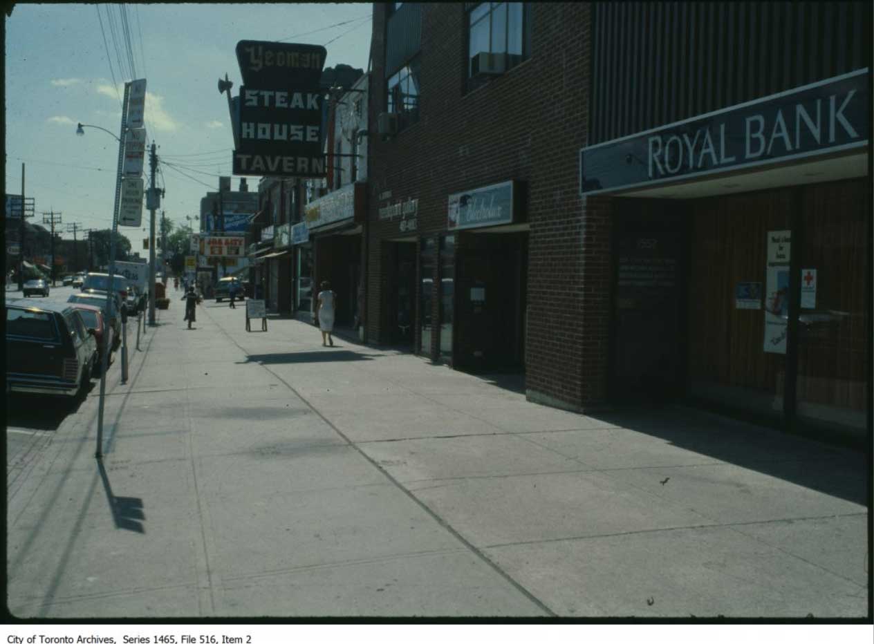 Can you spot the Esso station, where Terry Fallis worked? It was located on the south east corner of Bayview and Millwood. Bayview Avenue. City of Toronto Archives, Series 1465, File 516, Item 2.