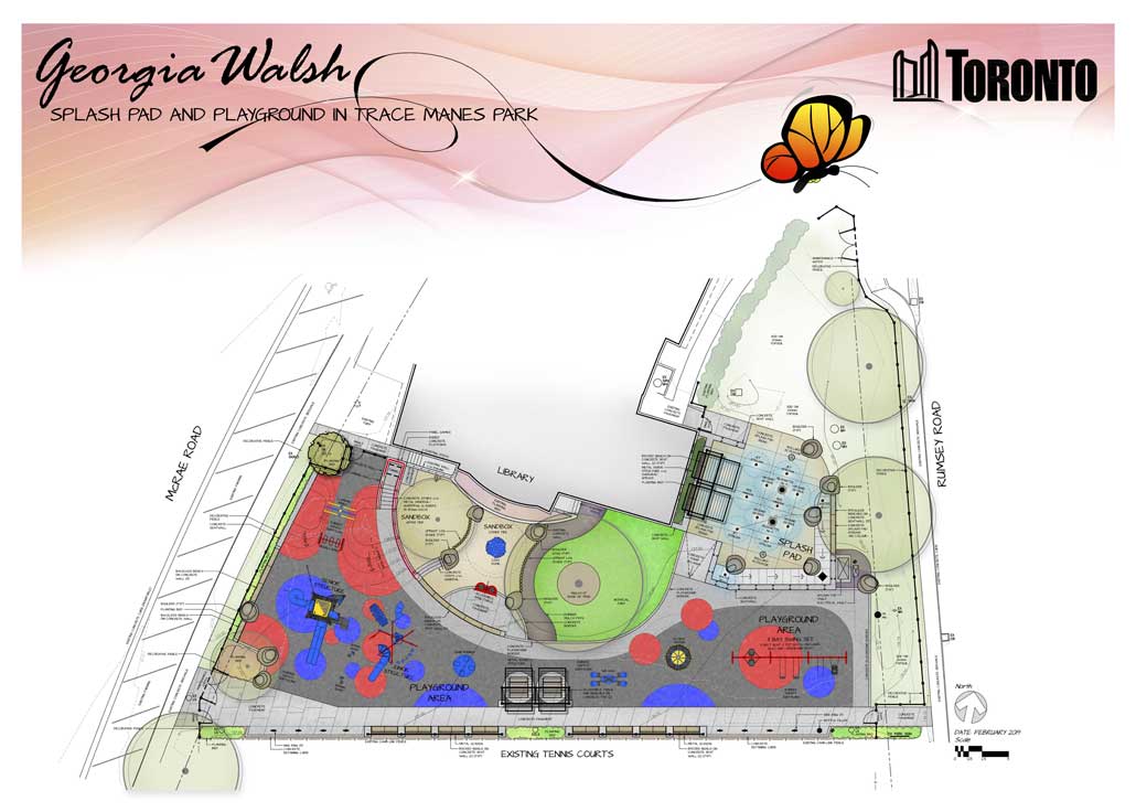 The City of Toronto plans for the privately funded renovation and renaming of the Trace Manes playground in memory of Georgia Walsh.