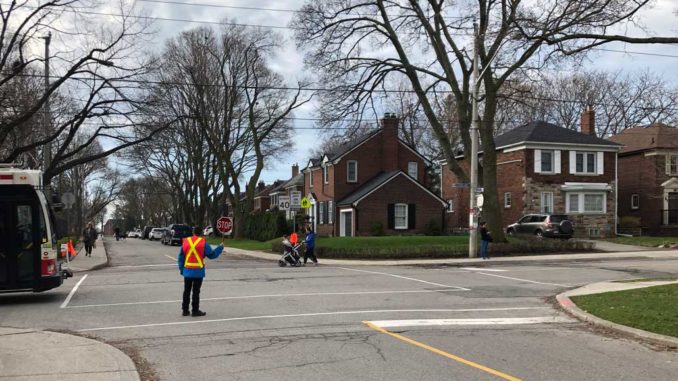 A crossing guard at Rolph Road school.