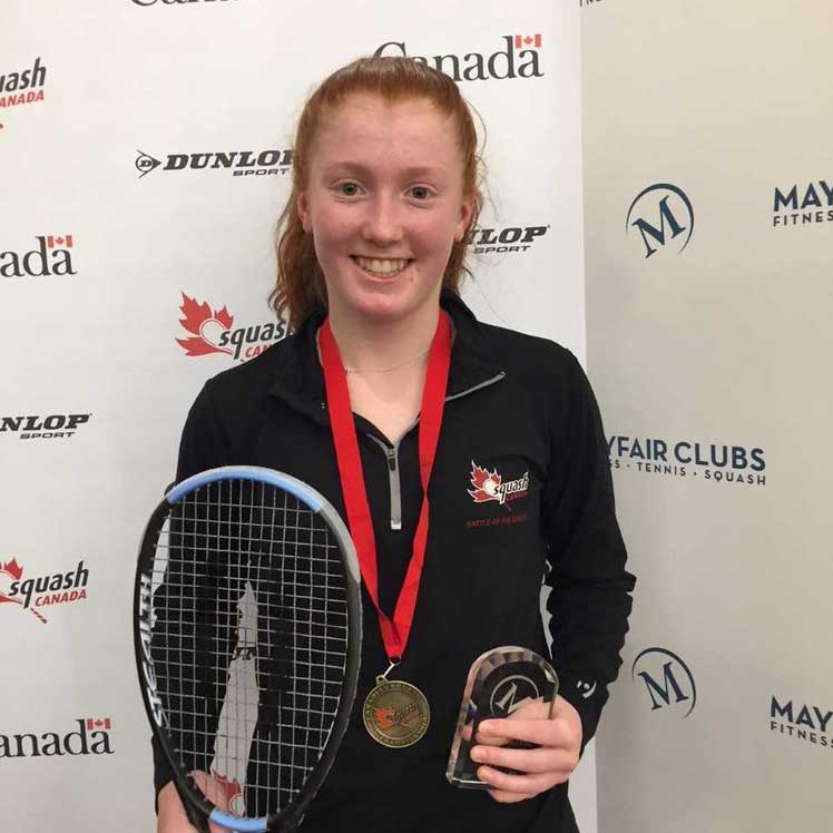 Molly after winning the Nationals in 2018. Photo Squash Canada.