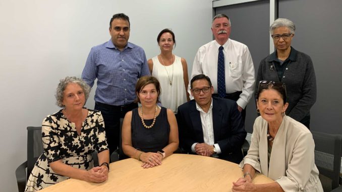 The new board: Standing l-r: Navin Katyal, Donna Howard, Treasurer John Masterson, Chair of the Operations & Community Relations Committee Janice Ivory-Smith. Seated, l-r: Jennifer Smith, Karen Pugliese, Vice-Chair Glenn Asano, Chair Kathleen Mackenzie; Absent: Chris Forbell, City Councillor Jaye Robinson. Photo: Leaside Memorial Community Gardens.