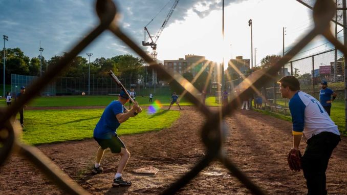 Playing baseball at the Leaside Grand Slam.