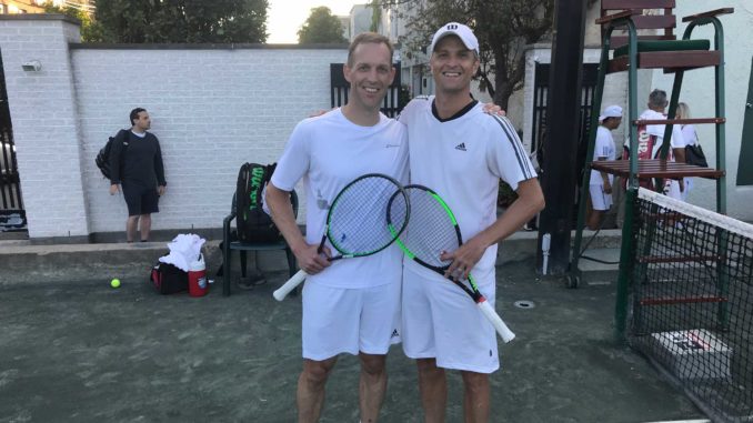 Glen (left) with his doubles partner Jason Christie. Photo Jibran Mohammadi.
