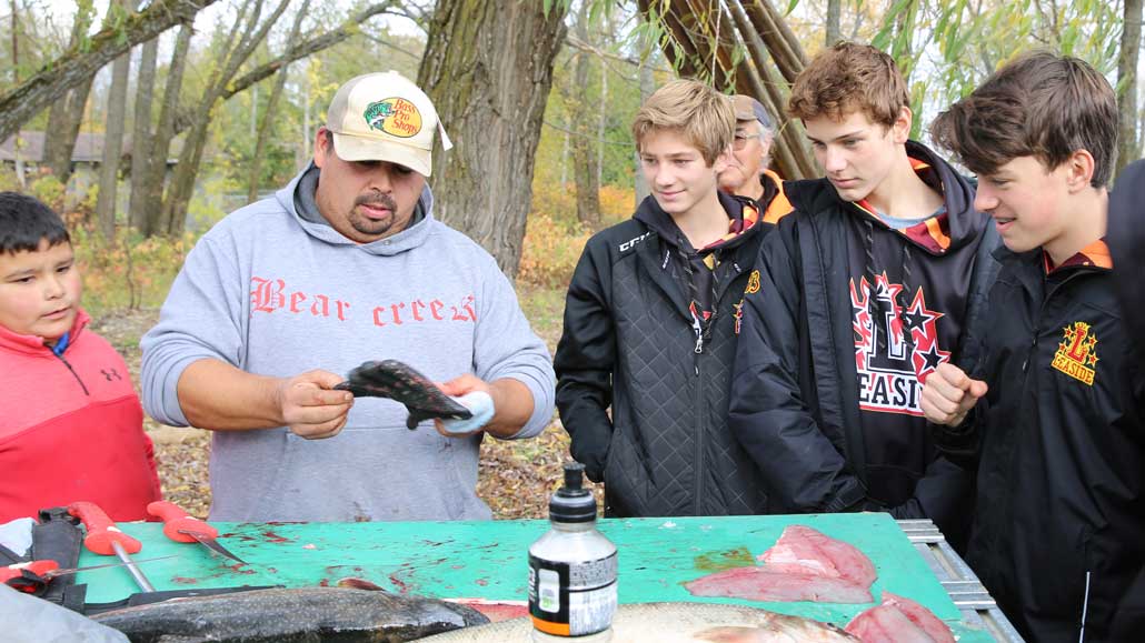 The Leaside Flames Bantam AA team were also fortunate enough to listen to, and participate in sessions with a Wikwemikong story teller, a trapper and skinner, and a fisherman. 