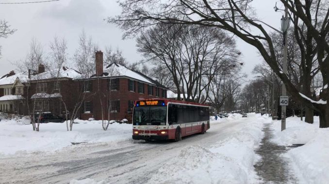 A snowy driving day in Leaside. Staff photo.