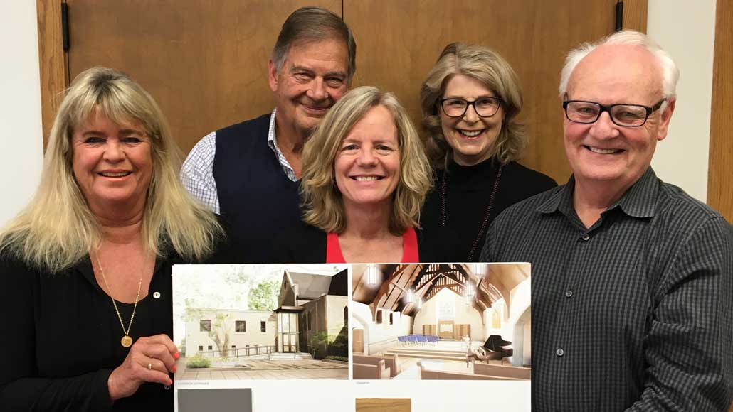 The renovation team: (l-r) Architect Michael Nicholas- Schmidt, Brenda French, Jim Miller, Ann Fraser, Anne Raby, Graham Lute, site lead Ryan Gerber.