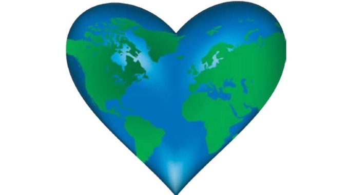 The earth as a green and blue heart