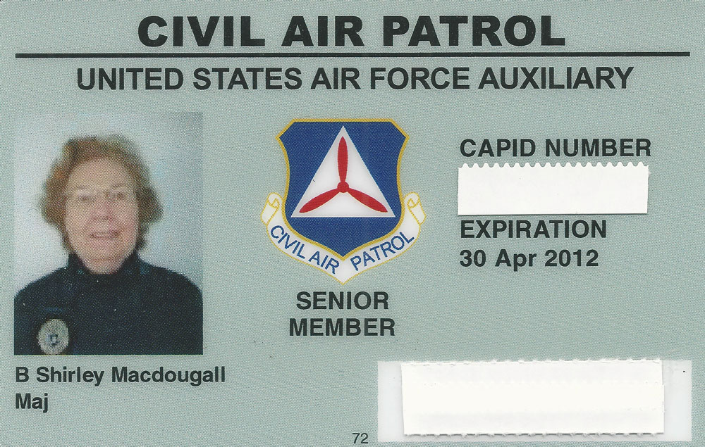 Shirley's Civil Air Patrol card.