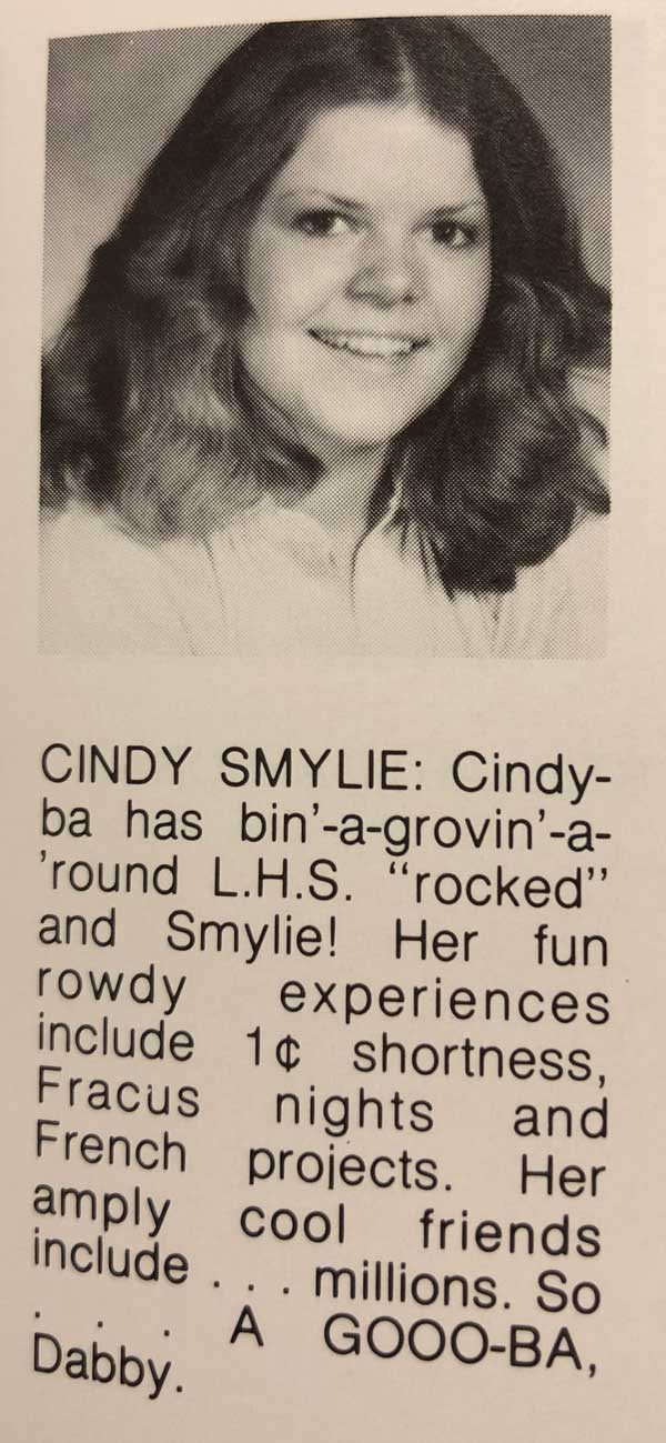 Cindy in the Leaside High Yearbook, "Clan Call"