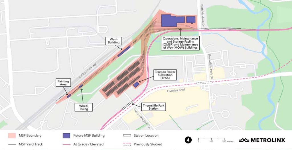 Photo of the map of future Metrolinx station, located on Thorncliffe Park.