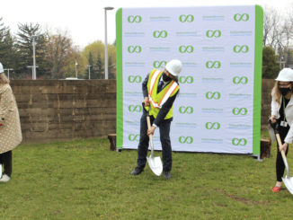 L-r: Julia Hanigsberg, President CEO, Tom Chau, Vice-President of Research, and Sandra Hawken, President and CEO of Holland Bloorview Foundation break ground on the hospital expansion. Photo from Holland Bloorview.