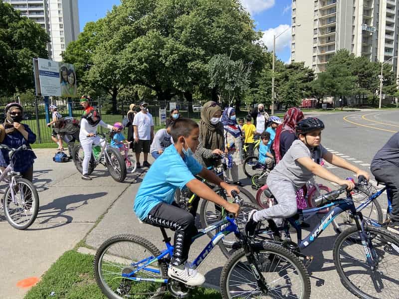 All ages and abilities out to ride in the Tour de Thorncliffe. Photo credit: Holly Reid.