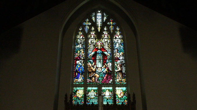 Nine Leaside lads remembered in stained glass window at Leaside United. Photo by Robin Dickie.