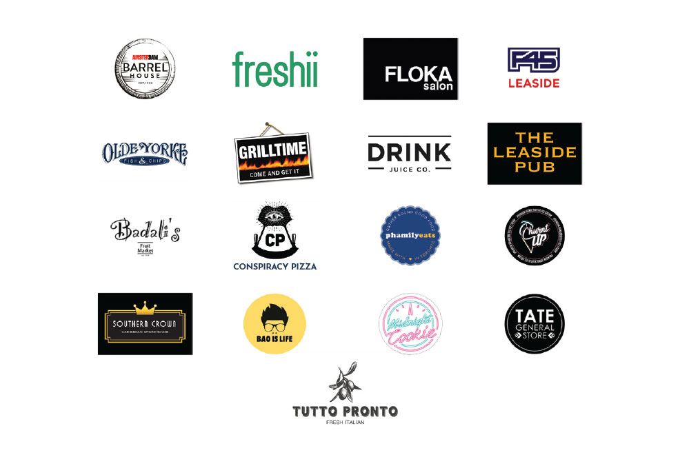 The logos of Local Merchants that are part of the LeasideLocal program.