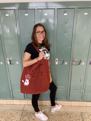 Tobie Loukes with a tote.