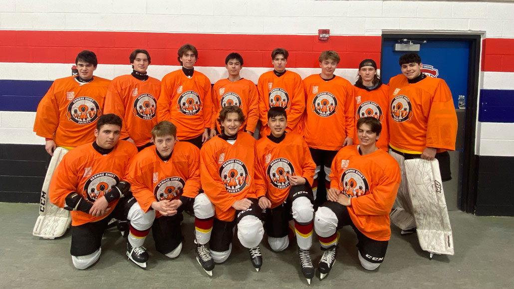 U17AA wearing orange jerseys to raise awareness for Indigenous issues. Photo from Tabatha Bull.