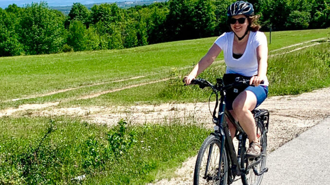 Carmen Jones uses her e-bike as a car replacement on weekends. Photo Graham Welsh.