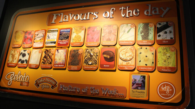 The many flavours at Hollywood Gelato. Photo Robin Dickie.