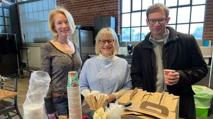 Chernos Lin (centre) at Longo’s Loft for her December coffee meeting with Janice Barnett, PIAC (Parent Involvement Advisory Committee) Rep for Ward 11 and Co-Chair of Northern Secondary School and Chris Markham, parent. Photo, Janis Fertuck.