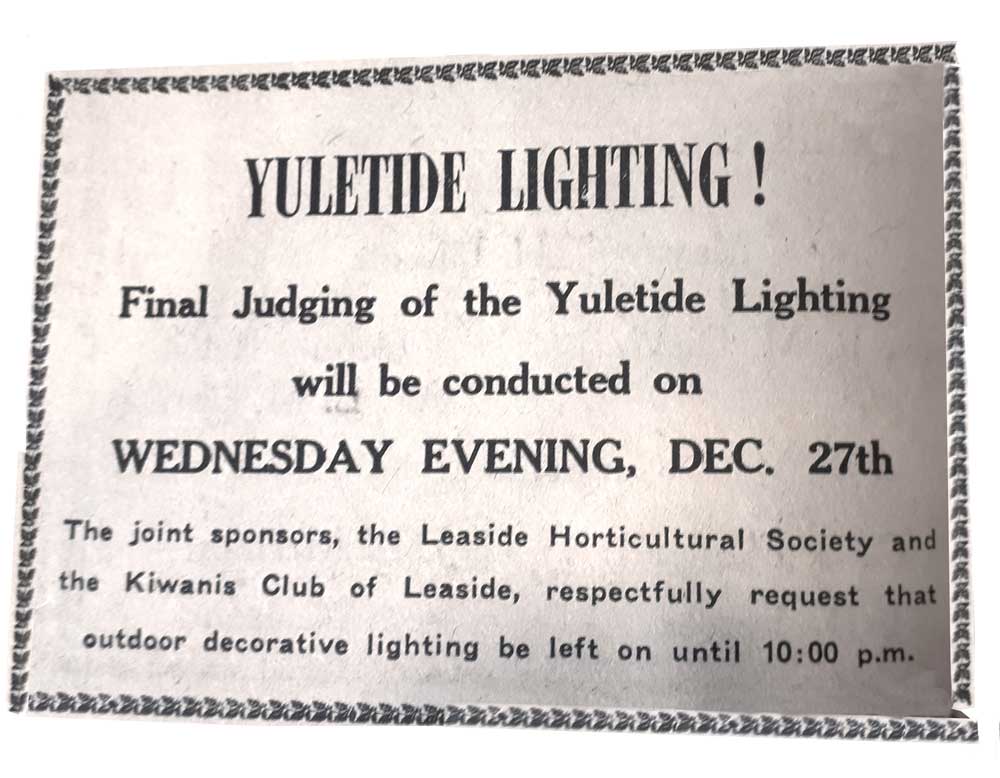 Yuletide Lighting announcement.