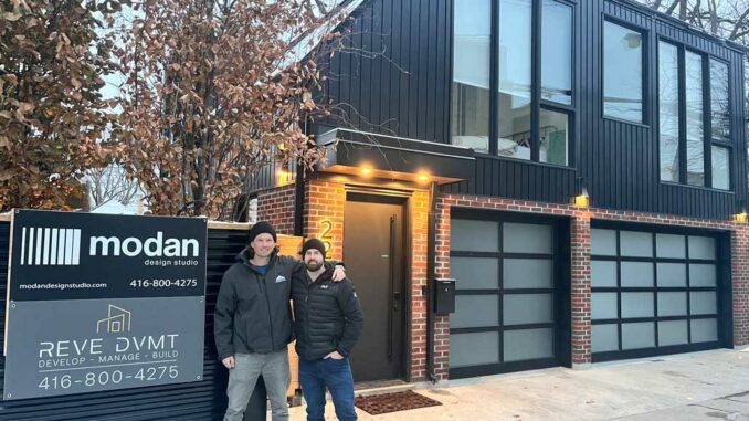 REVE DVMT founders Andrew (l) and Mason in front of their laneway home. Photo Modan Design Studio.