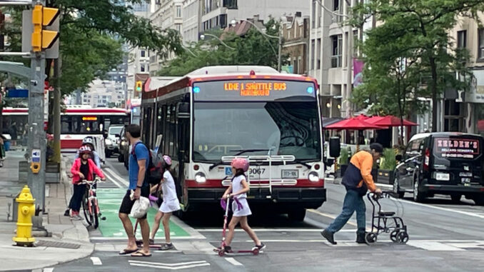 Yonge & St. Clair: Complete streets provide safe space for everyone. Photo Robin Richardson.